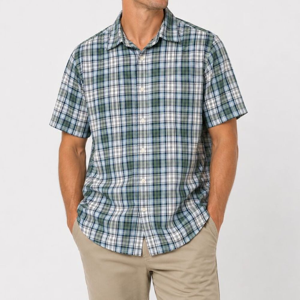 Brooks Brothers Plaid Short Sleeve Button Down Shirt Men’s Large Blue Green